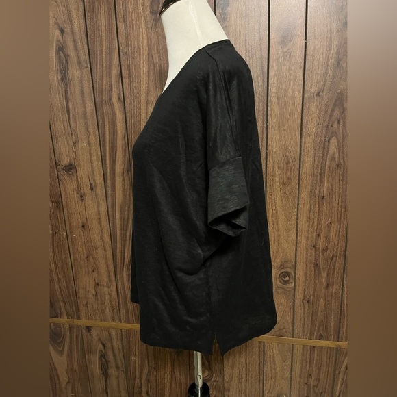 J JILL PURE JILL BLACK PULLOVER SHORT SLEEVE BLOUSE ROUND NECK TOP SZ L - Picture 3 of 7